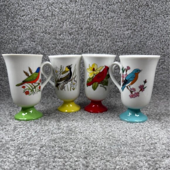 Decorative Pedestal Coffee Mugs Fred Roberts 4 Different Birds Colorful Kitchen - Picture 2 of 16